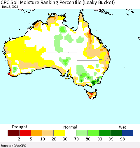Australia CPC Soil Moisture Ranking Percentile (Leaky Bucket) Thematic Map For 12/1/2023 - 12/5/2023