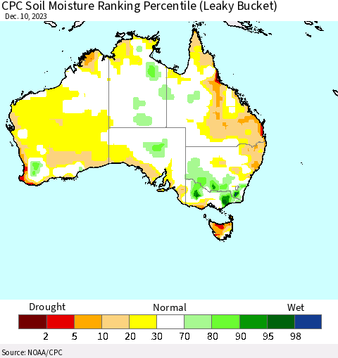 Australia CPC Soil Moisture Ranking Percentile (Leaky Bucket) Thematic Map For 12/6/2023 - 12/10/2023