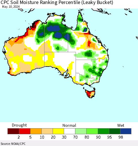 Australia CPC Soil Moisture Ranking Percentile (Leaky Bucket) Thematic Map For 5/6/2024 - 5/10/2024