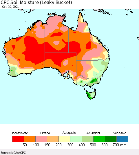 Australia CPC Soil Moisture (Leaky Bucket) Thematic Map For 10/6/2021 - 10/10/2021