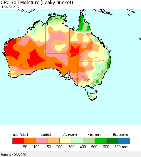 Australia CPC Soil Moisture (Leaky Bucket) Thematic Map For 2/16/2022 - 2/20/2022