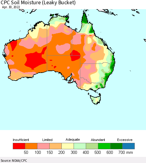 Australia CPC Soil Moisture (Leaky Bucket) Thematic Map For 4/26/2022 - 4/30/2022