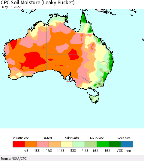 Australia CPC Soil Moisture (Leaky Bucket) Thematic Map For 5/11/2022 - 5/15/2022