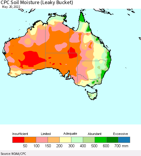 Australia CPC Soil Moisture (Leaky Bucket) Thematic Map For 5/16/2022 - 5/20/2022