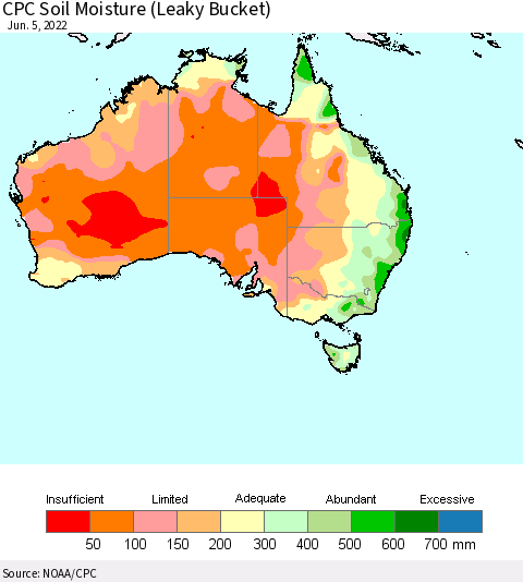 Australia CPC Soil Moisture (Leaky Bucket) Thematic Map For 6/1/2022 - 6/5/2022