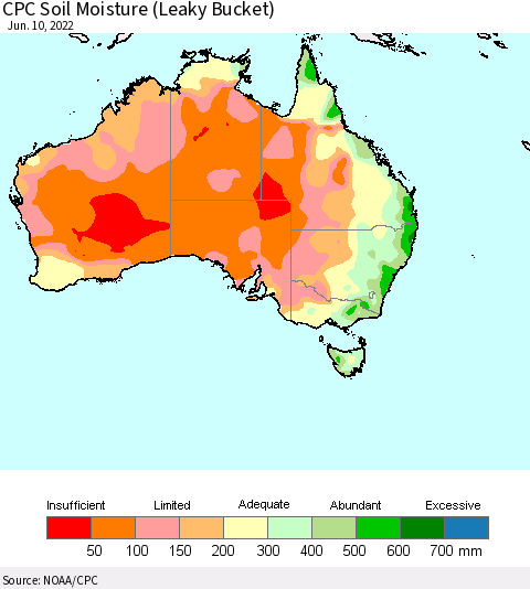 Australia CPC Soil Moisture (Leaky Bucket) Thematic Map For 6/6/2022 - 6/10/2022