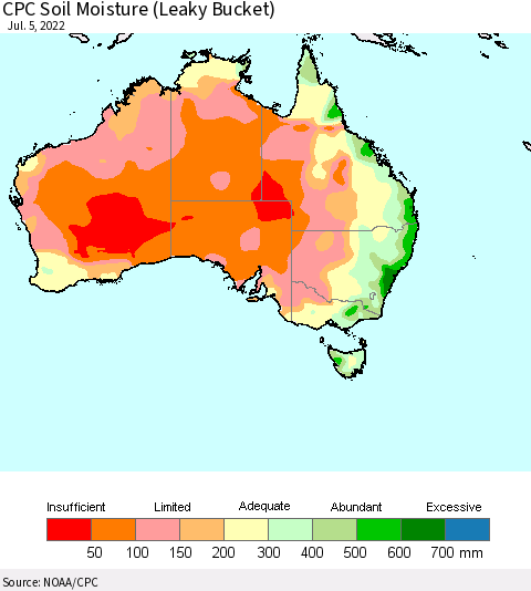 Australia CPC Soil Moisture (Leaky Bucket) Thematic Map For 7/1/2022 - 7/5/2022