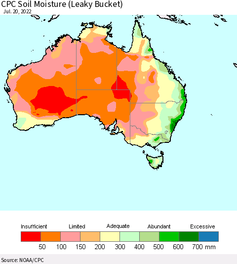 Australia CPC Soil Moisture (Leaky Bucket) Thematic Map For 7/16/2022 - 7/20/2022