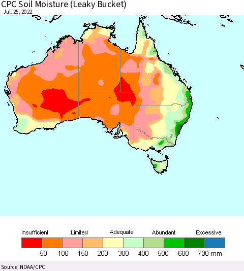 Australia CPC Soil Moisture (Leaky Bucket) Thematic Map For 7/21/2022 - 7/25/2022