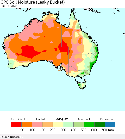 Australia CPC Soil Moisture (Leaky Bucket) Thematic Map For 7/26/2022 - 7/31/2022