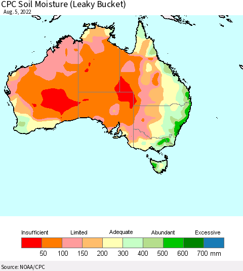 Australia CPC Soil Moisture (Leaky Bucket) Thematic Map For 8/1/2022 - 8/5/2022