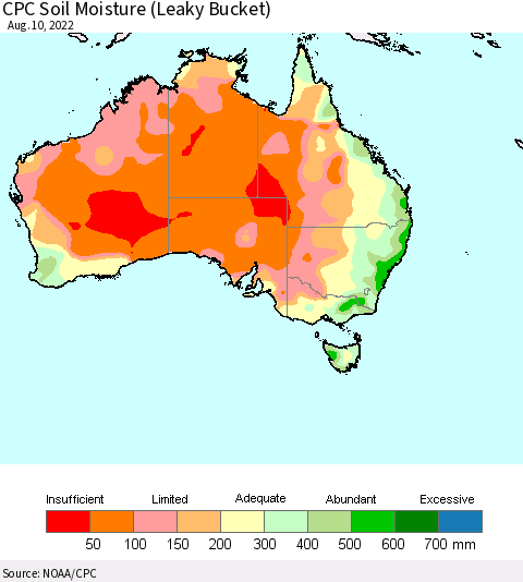 Australia CPC Soil Moisture (Leaky Bucket) Thematic Map For 8/6/2022 - 8/10/2022