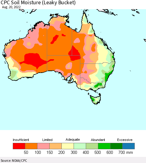 Australia CPC Soil Moisture (Leaky Bucket) Thematic Map For 8/16/2022 - 8/20/2022