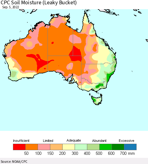 Australia CPC Soil Moisture (Leaky Bucket) Thematic Map For 9/1/2022 - 9/5/2022