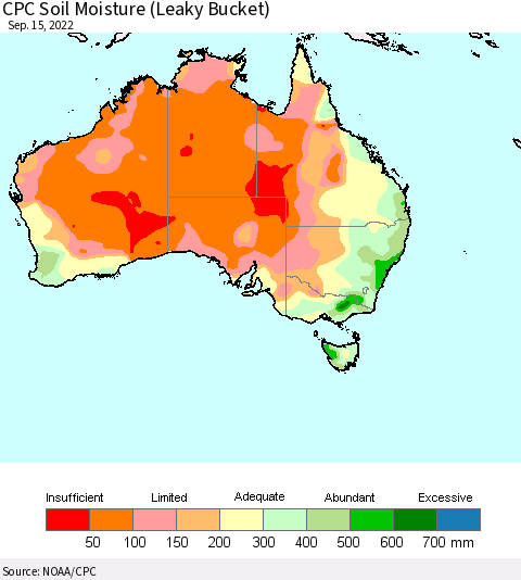 Australia CPC Soil Moisture (Leaky Bucket) Thematic Map For 9/11/2022 - 9/15/2022