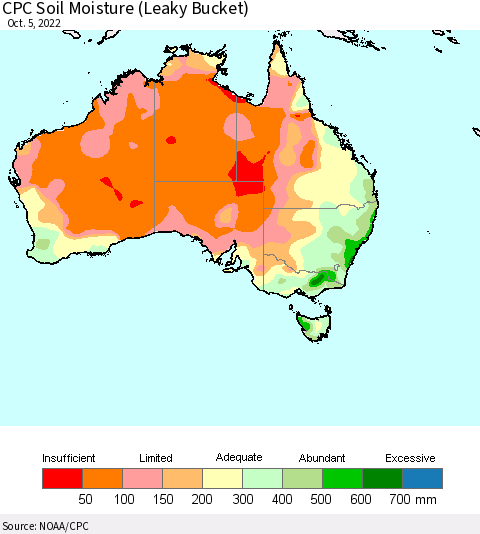 Australia CPC Soil Moisture (Leaky Bucket) Thematic Map For 10/1/2022 - 10/5/2022