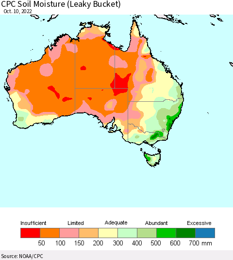 Australia CPC Soil Moisture (Leaky Bucket) Thematic Map For 10/6/2022 - 10/10/2022