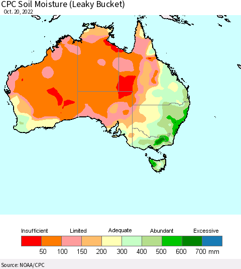 Australia CPC Soil Moisture (Leaky Bucket) Thematic Map For 10/16/2022 - 10/20/2022