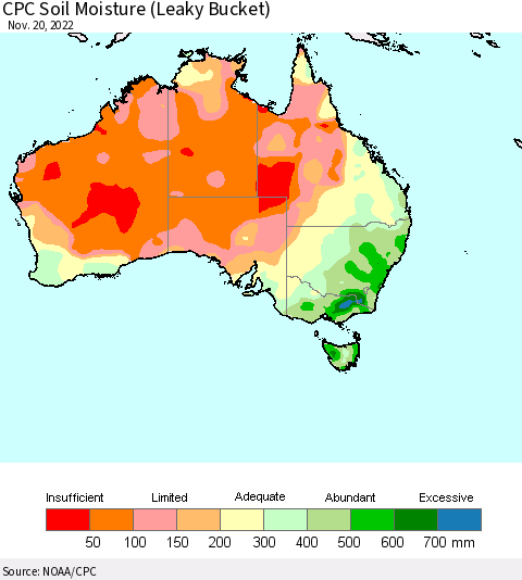 Australia CPC Soil Moisture (Leaky Bucket) Thematic Map For 11/16/2022 - 11/20/2022