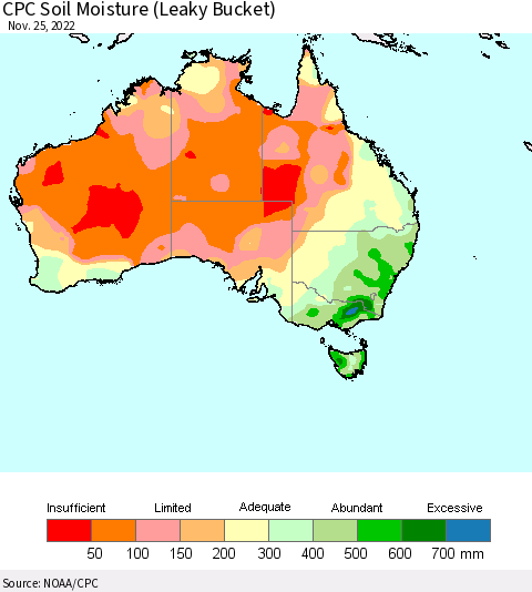 Australia CPC Soil Moisture (Leaky Bucket) Thematic Map For 11/21/2022 - 11/25/2022