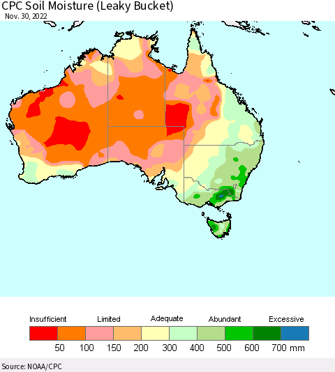 Australia CPC Soil Moisture (Leaky Bucket) Thematic Map For 11/26/2022 - 11/30/2022