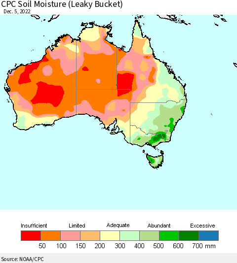 Australia CPC Soil Moisture (Leaky Bucket) Thematic Map For 12/1/2022 - 12/5/2022