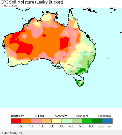 Australia CPC Soil Moisture (Leaky Bucket) Thematic Map For 12/6/2022 - 12/10/2022