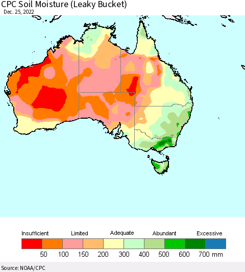 Australia CPC Soil Moisture (Leaky Bucket) Thematic Map For 12/21/2022 - 12/25/2022