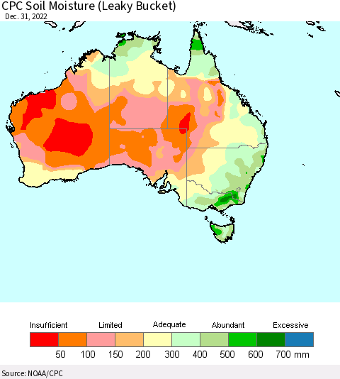 Australia CPC Soil Moisture (Leaky Bucket) Thematic Map For 12/26/2022 - 12/31/2022