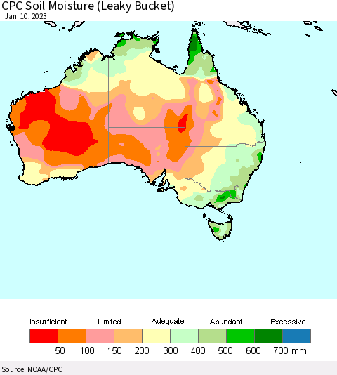 Australia CPC Soil Moisture (Leaky Bucket) Thematic Map For 1/6/2023 - 1/10/2023