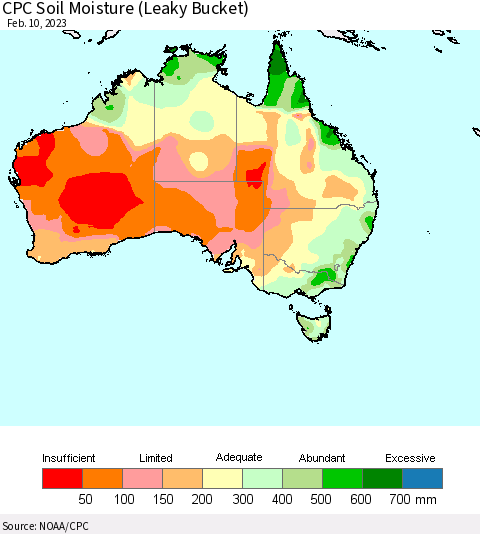 Australia CPC Soil Moisture (Leaky Bucket) Thematic Map For 2/6/2023 - 2/10/2023