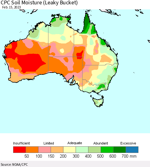 Australia CPC Soil Moisture (Leaky Bucket) Thematic Map For 2/11/2023 - 2/15/2023