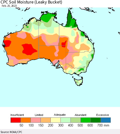 Australia CPC Soil Moisture (Leaky Bucket) Thematic Map For 2/21/2023 - 2/25/2023