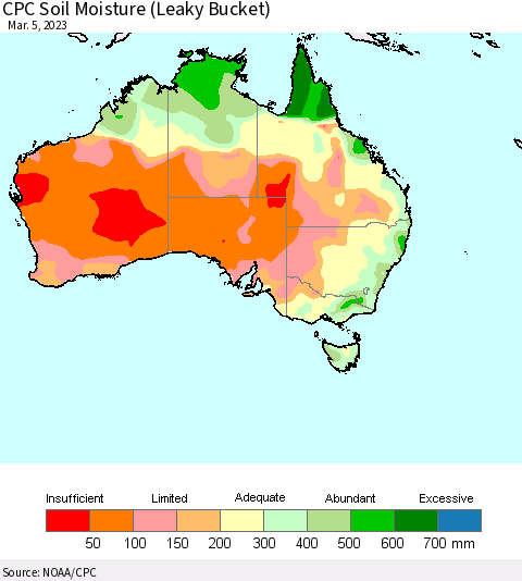 Australia CPC Soil Moisture (Leaky Bucket) Thematic Map For 3/1/2023 - 3/5/2023