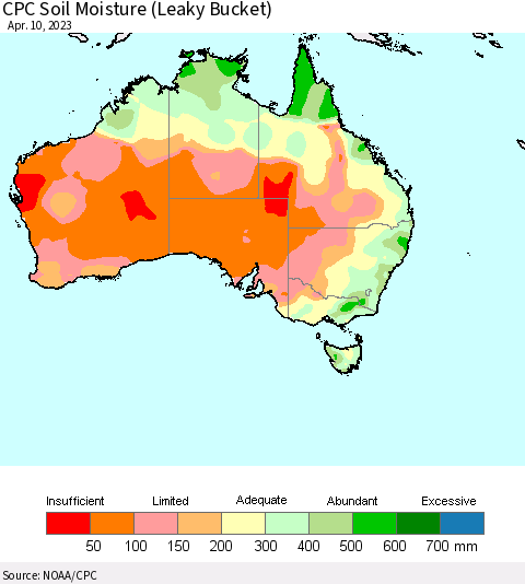 Australia CPC Soil Moisture (Leaky Bucket) Thematic Map For 4/6/2023 - 4/10/2023