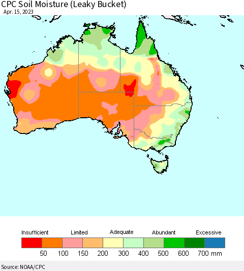 Australia CPC Soil Moisture (Leaky Bucket) Thematic Map For 4/11/2023 - 4/15/2023