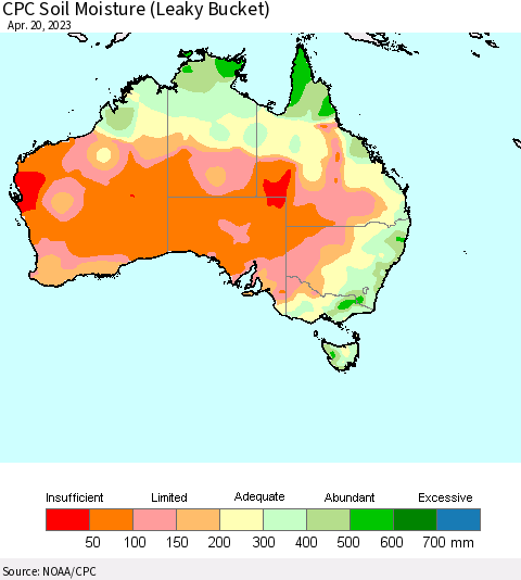 Australia CPC Soil Moisture (Leaky Bucket) Thematic Map For 4/16/2023 - 4/20/2023