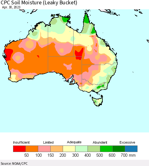 Australia CPC Soil Moisture (Leaky Bucket) Thematic Map For 4/26/2023 - 4/30/2023