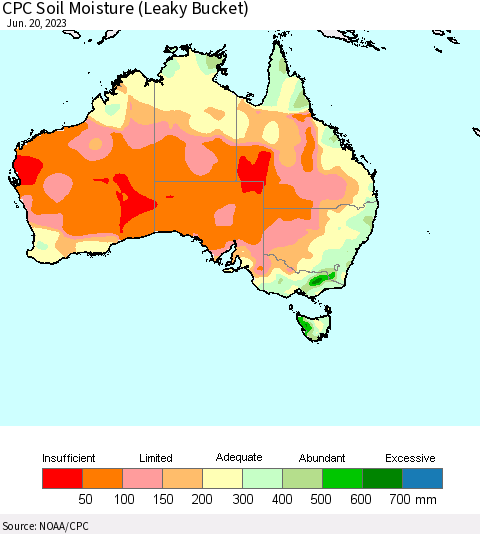 Australia CPC Soil Moisture (Leaky Bucket) Thematic Map For 6/16/2023 - 6/20/2023
