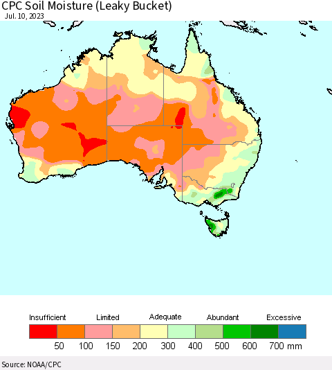 Australia CPC Soil Moisture (Leaky Bucket) Thematic Map For 7/6/2023 - 7/10/2023