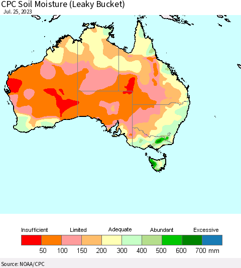 Australia CPC Soil Moisture (Leaky Bucket) Thematic Map For 7/21/2023 - 7/25/2023