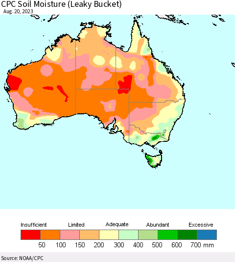 Australia CPC Soil Moisture (Leaky Bucket) Thematic Map For 8/16/2023 - 8/20/2023