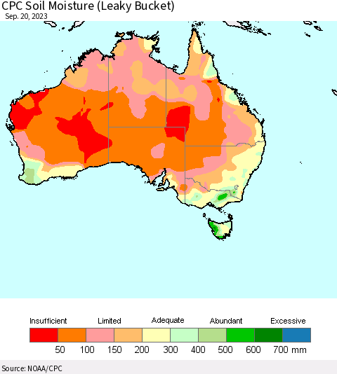 Australia CPC Soil Moisture (Leaky Bucket) Thematic Map For 9/16/2023 - 9/20/2023