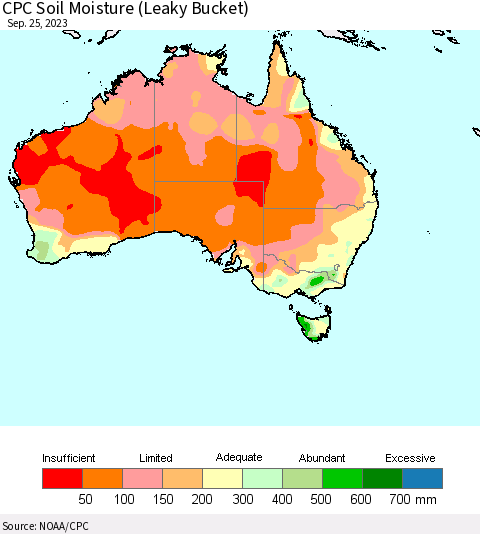 Australia CPC Soil Moisture (Leaky Bucket) Thematic Map For 9/21/2023 - 9/25/2023