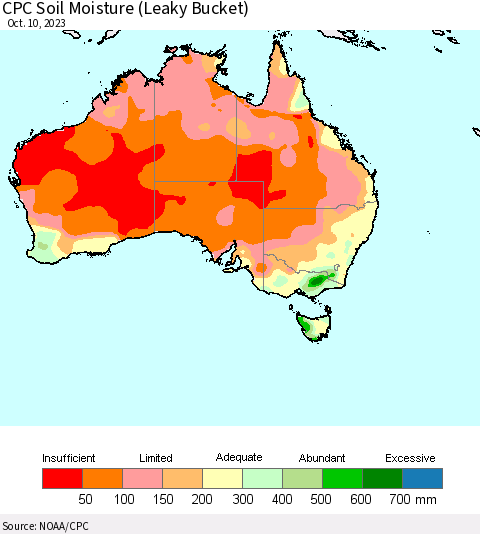 Australia CPC Soil Moisture (Leaky Bucket) Thematic Map For 10/6/2023 - 10/10/2023