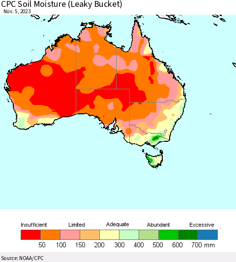 Australia CPC Soil Moisture (Leaky Bucket) Thematic Map For 11/1/2023 - 11/5/2023