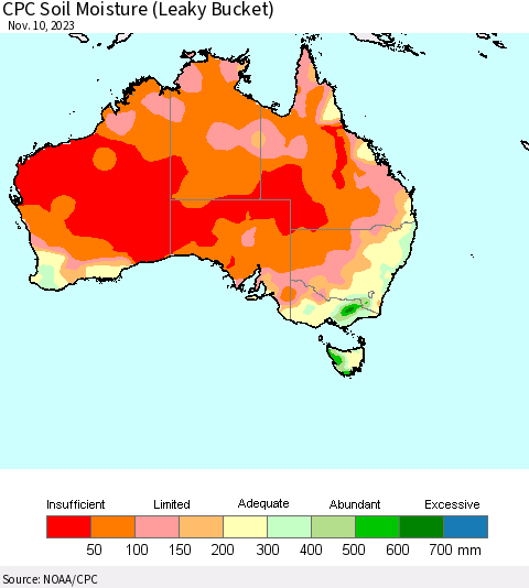 Australia CPC Soil Moisture (Leaky Bucket) Thematic Map For 11/6/2023 - 11/10/2023