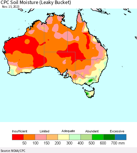 Australia CPC Soil Moisture (Leaky Bucket) Thematic Map For 11/11/2023 - 11/15/2023