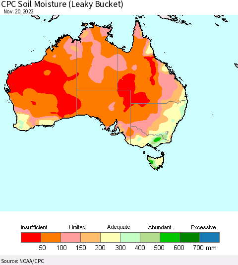 Australia CPC Soil Moisture (Leaky Bucket) Thematic Map For 11/16/2023 - 11/20/2023