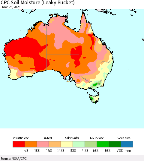 Australia CPC Soil Moisture (Leaky Bucket) Thematic Map For 11/21/2023 - 11/25/2023